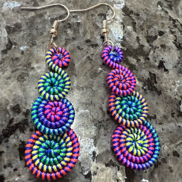 2/$29 or 3/$39 Blue/purple/green swirly spiral embroidered earrings / NWOT - Picture 1 of 5